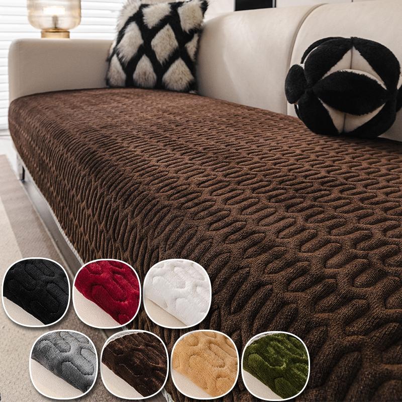 1pc Vintage Solid U-Shaped Quilted Non-Slip Washable Plush Sofa Cover, Modern Minimalist Pet-Friendly Furniture Protector, Living Room & Bedroom Decor
