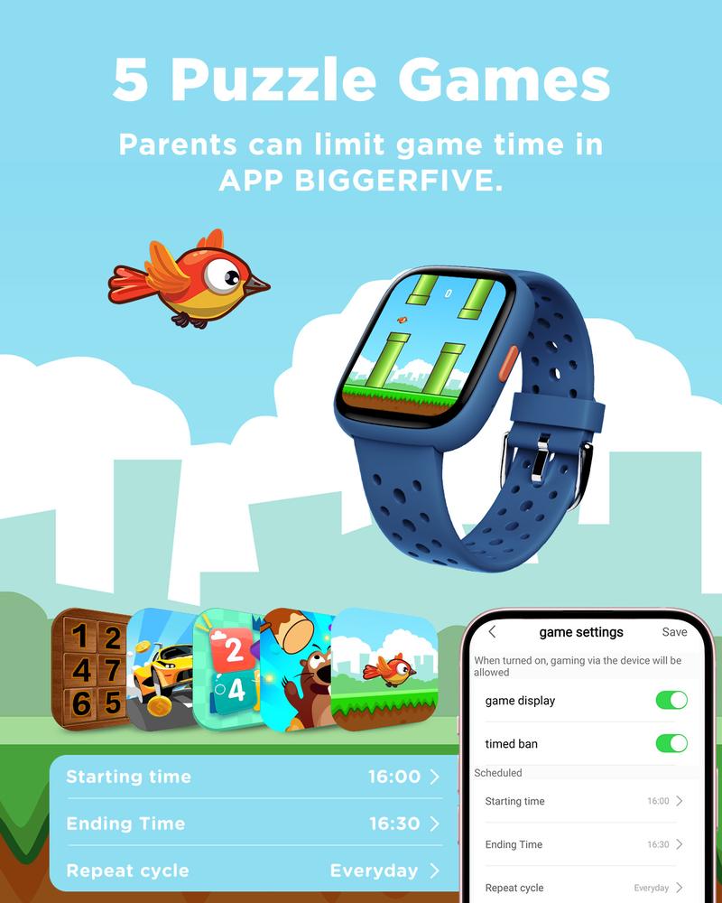 BIGGERFIVE Smart Watch for Kids No APP No Phone Needed, 1.8" Fitness Tracker Watch Pedometer, Heart Rate, Sleep Monitor, IP68 Waterproof, Step Counter, Puzzle Games for Girls Boys Teens 5-16
