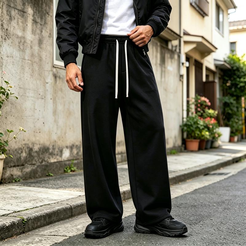 Men's Relaxed Fit Wide Leg Sports Joggers - Premium Soft Polyester Blend Fabric, Drawstring Belt, Urban Street Style, Machine Washable, for Universal Sport & Walking