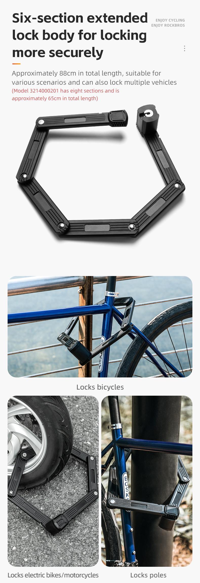 ROCKBROS Anti-Theft Folding Bike Lock,Bold Diameter 0.7cm,High-Strength ABS Material,Portable Folding Key Lock Bicycle Motorcycle Electric Vehicle