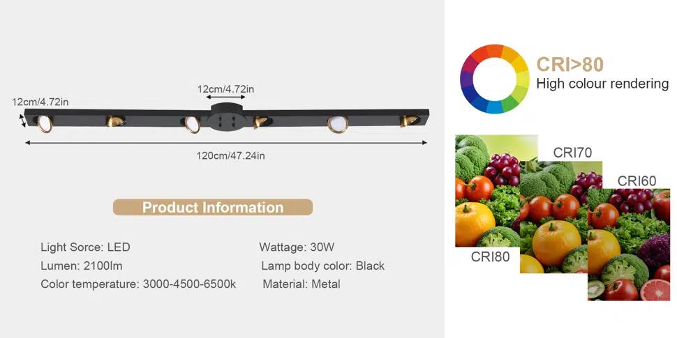 Garwarm Modern Dimmable LED Ceiling Light Track Lighting, 6 Lights Long Flush Mount Ceiling Light Fixture with Remote LED Chandelier for Bedroom Dining Room Kitchen 33W Black, for Home Design