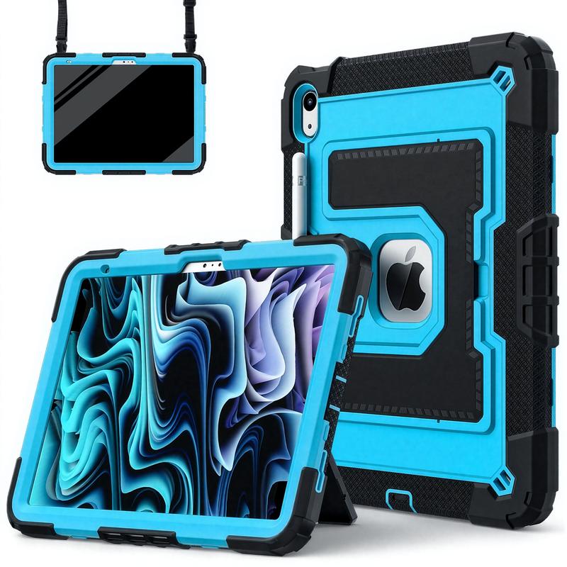 SPALLO for iPad Air 7th/6th Generation M3/M2 11-Inch 2025/2024,Kids Friendly iPad 11th/10th/9th/8th 2022/2021/2020 with Shoulder Strap/Pencil Holder,Heavy Duty Protection Shockproof Cover for i Pad Mini (A17pro) 7th/6th Gen 8.3"- Black+Blue