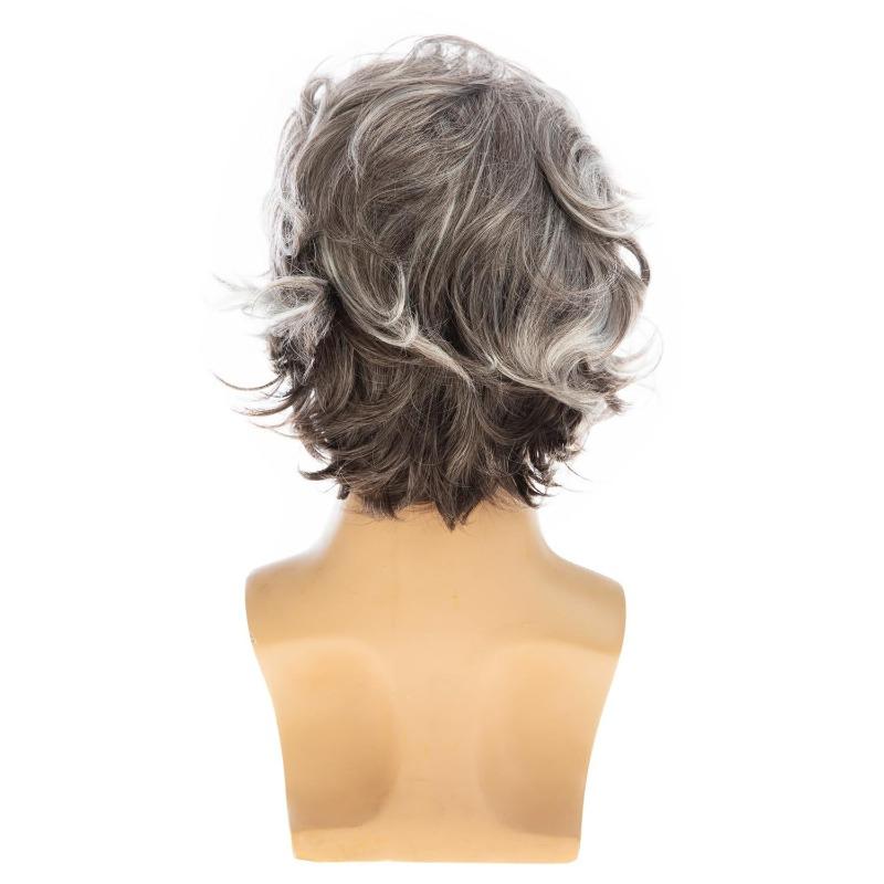 Men's Synthetic Curly Hair Medium-Length Wig - Gradient Gray-White Blonde, Unisex Secure Styleable Comfortable Breathable, Styling Accessory for Role-Playing, Halloween