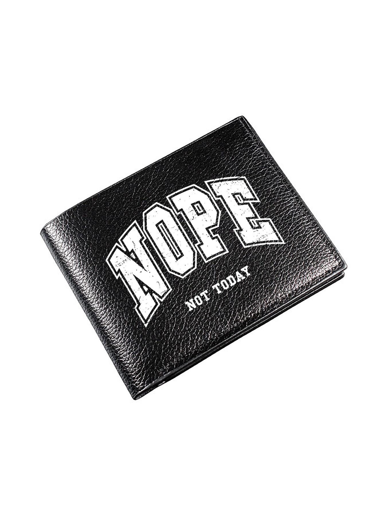 Minimalist 'nope Not Today' Neutral Fold Wallet, PU Leather Casual Card Holder, Unisex Daily Commute Portable Wallet