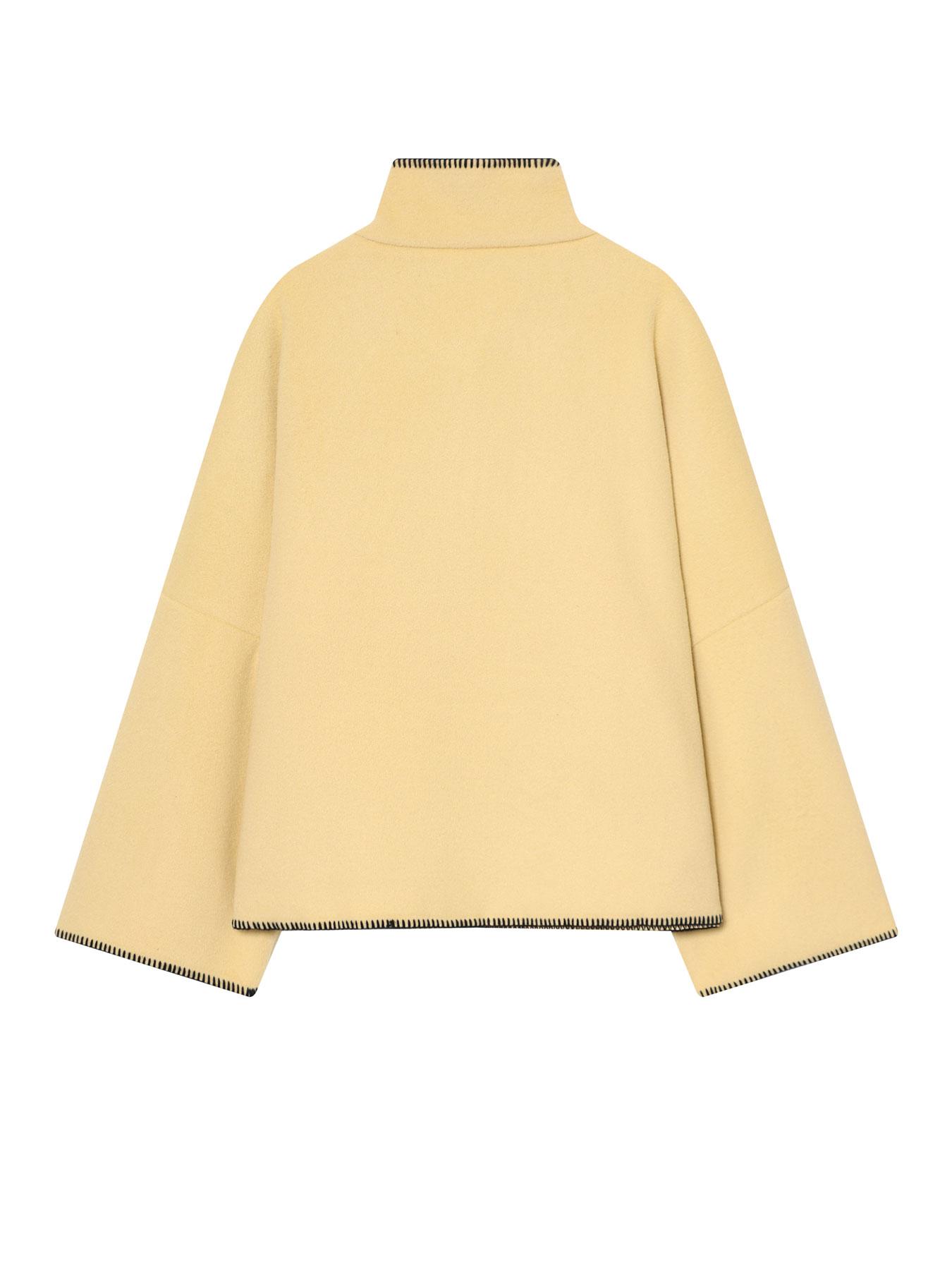 Women's Solid Button - Up Jacket Coats Yellow & Gray High Neck Spring & Fall Oversized Sleeves Casual Chic & Unique Outerwear Women's Fashion Piece Ladies Clothes for Daily Wear