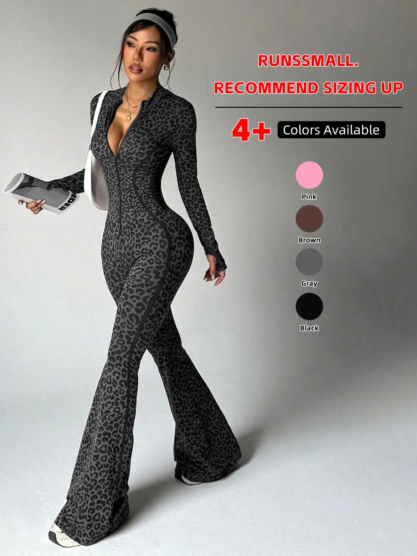 【Black Friday】Women's Seamless Leopard-Print Yoga Jumpsuit, High-Waist Butt-Lifting Design, Long-Sleeve Zip-Front Slim-Fit One-Piece Activewear for Yoga and Workouts