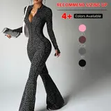 【Black Friday】Women's Seamless Leopard-Print Yoga Jumpsuit, High-Waist Butt-Lifting Design, Long-Sleeve Zip-Front Slim-Fit One-Piece Activewear for Yoga and Workouts