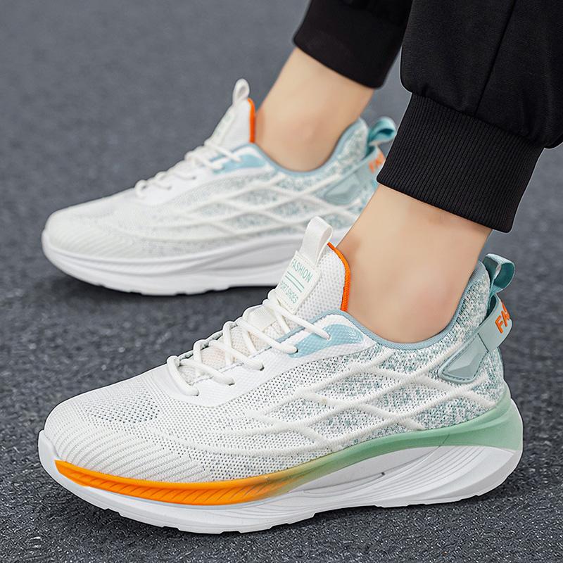 Men's Casual Running Shoes, Flyknit Mesh Upper, Breathable Low Top Sneakers, Comfortable Fit, Ideal for Daily Wear, All Seasons