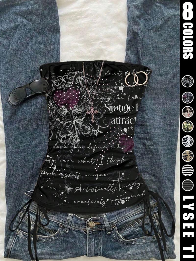 Casual vacation style striped printed fashionable women's drawstring side tie strapless vest