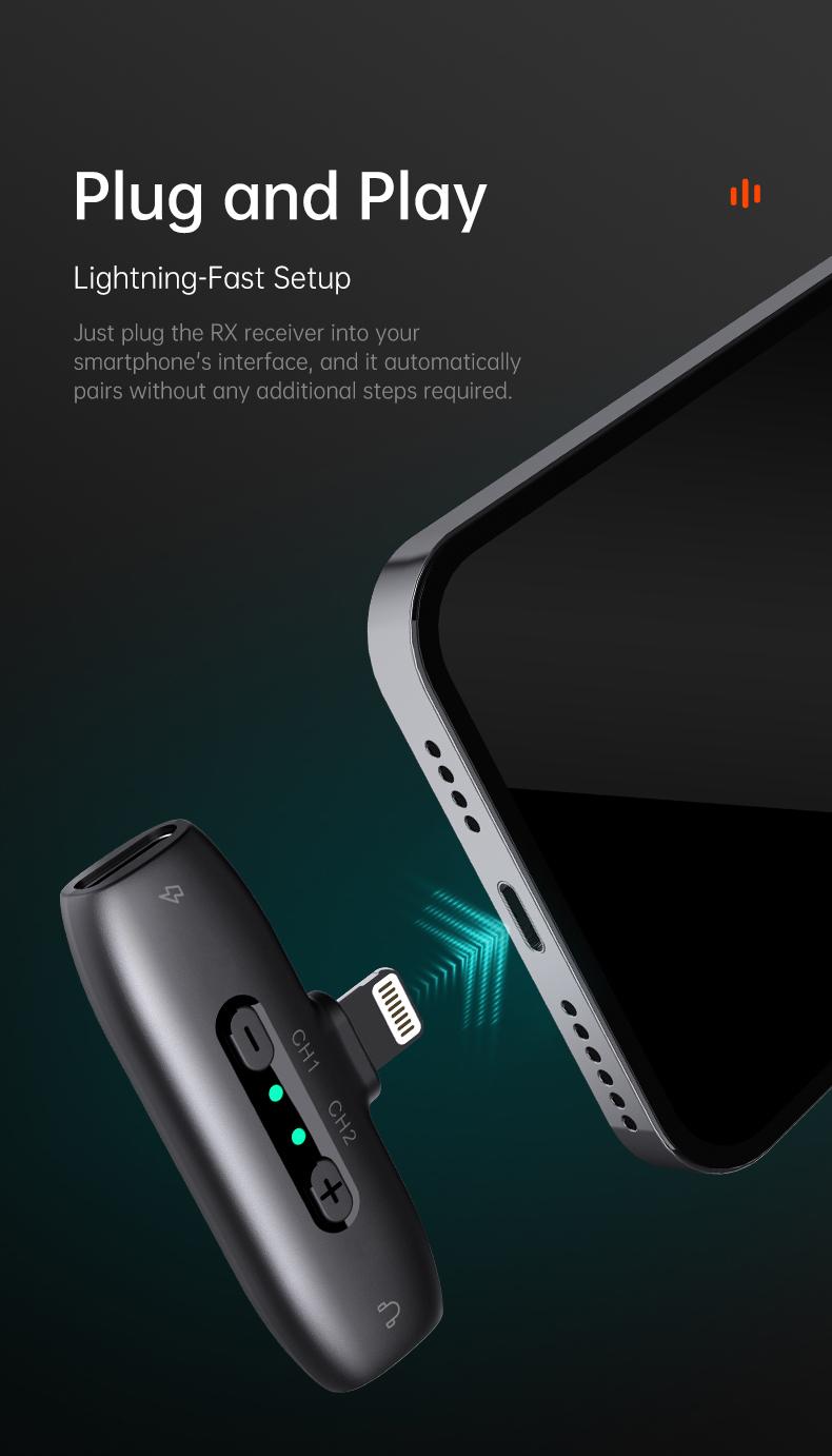 hohem MIC-01 Wireless Lavalier Microphone, DSP Noise Cancellation, 20-Hours Battery, Wireless Mircophone for Android, PC, Camera, Interview, Vlogs (1 TX + 1 RX ), Perfect with hohem iSteady M6/iSteady MT2/iSteady Mobile+ Audio  Microphone