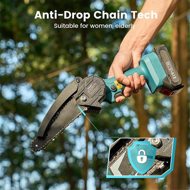 21V Cordless Mini Chainsaw 6-Inch - Compact Handheld Power Chain Saw with 2x2000mAh Batteries  Security Lock for Efficient Wood Cutting, Tree Trimming, and Pruning - Ideal for Homeowners, Gardeners, and DIY