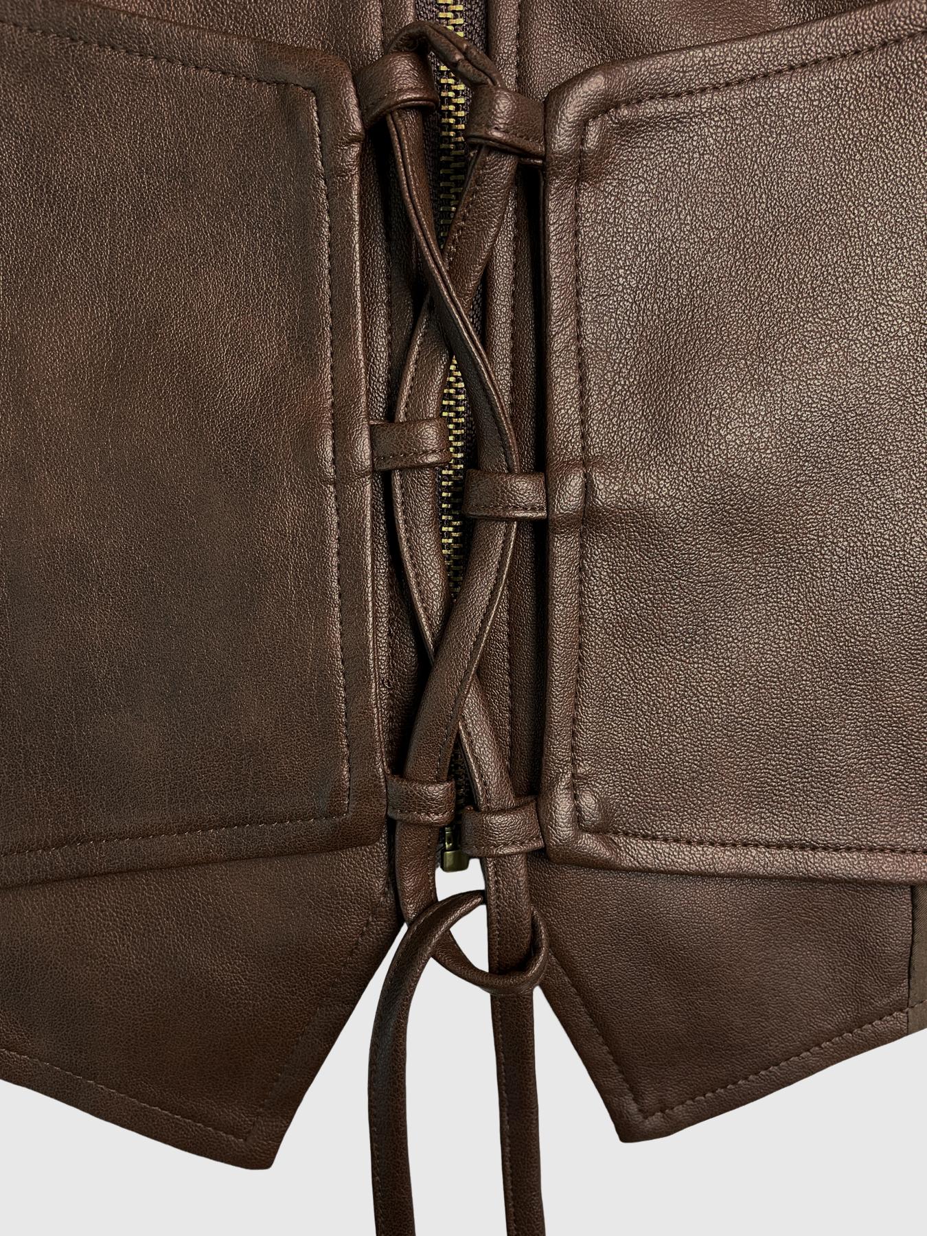 Women's Backless Waist Cinched Sleeveless Vest, Summer Fashion, PU Material, Fitting, Plain Pattern, Casual Wear