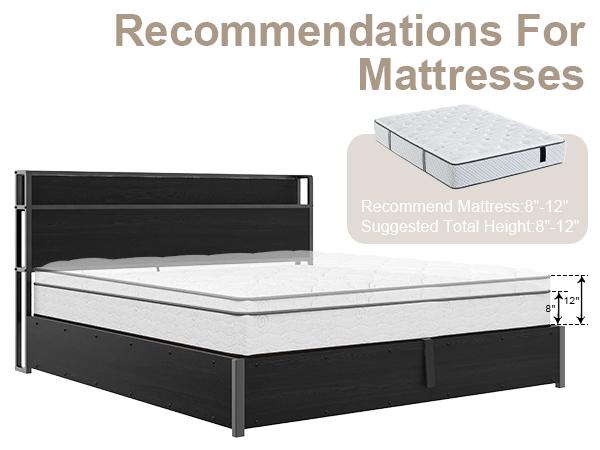 VanAcc Lift Up Storage Bed Frame, Wooden Platform Bed Frame with Lifting Storage & Charging Station, No Spring Box Needed/Noise Free