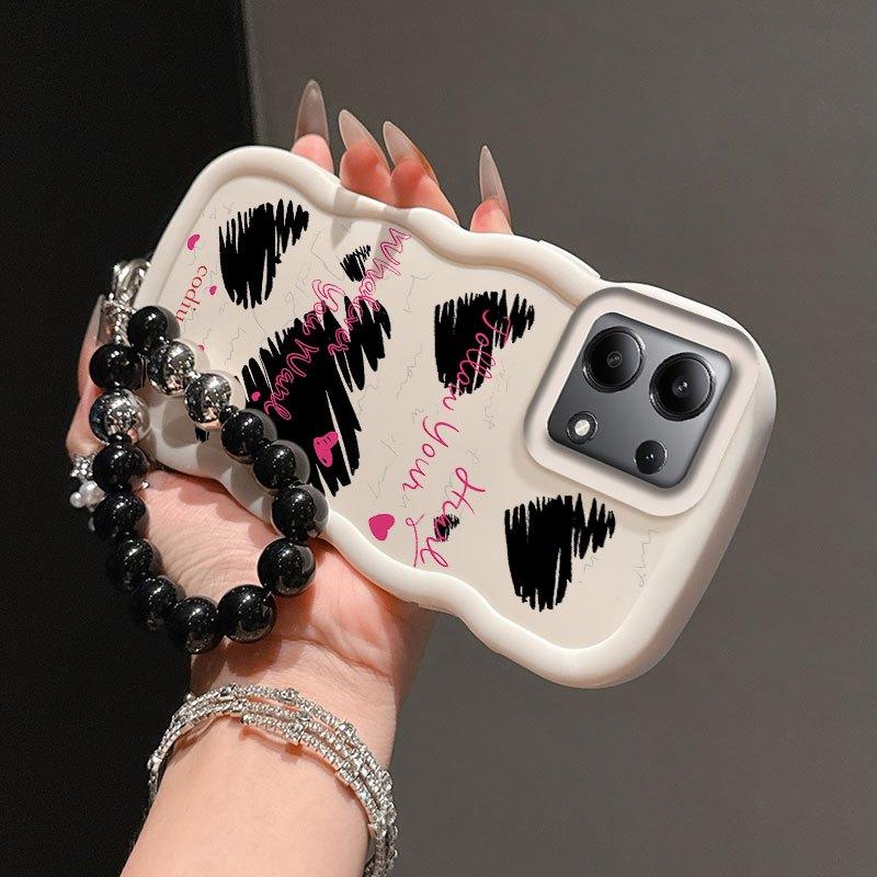 1 Piece Pink words and lines love Protection Suitable For Poco M6 Pro 4G M6 Pro 4G Flexible Phone Case Cover Featuring Slim And Lanyard For Daily Use