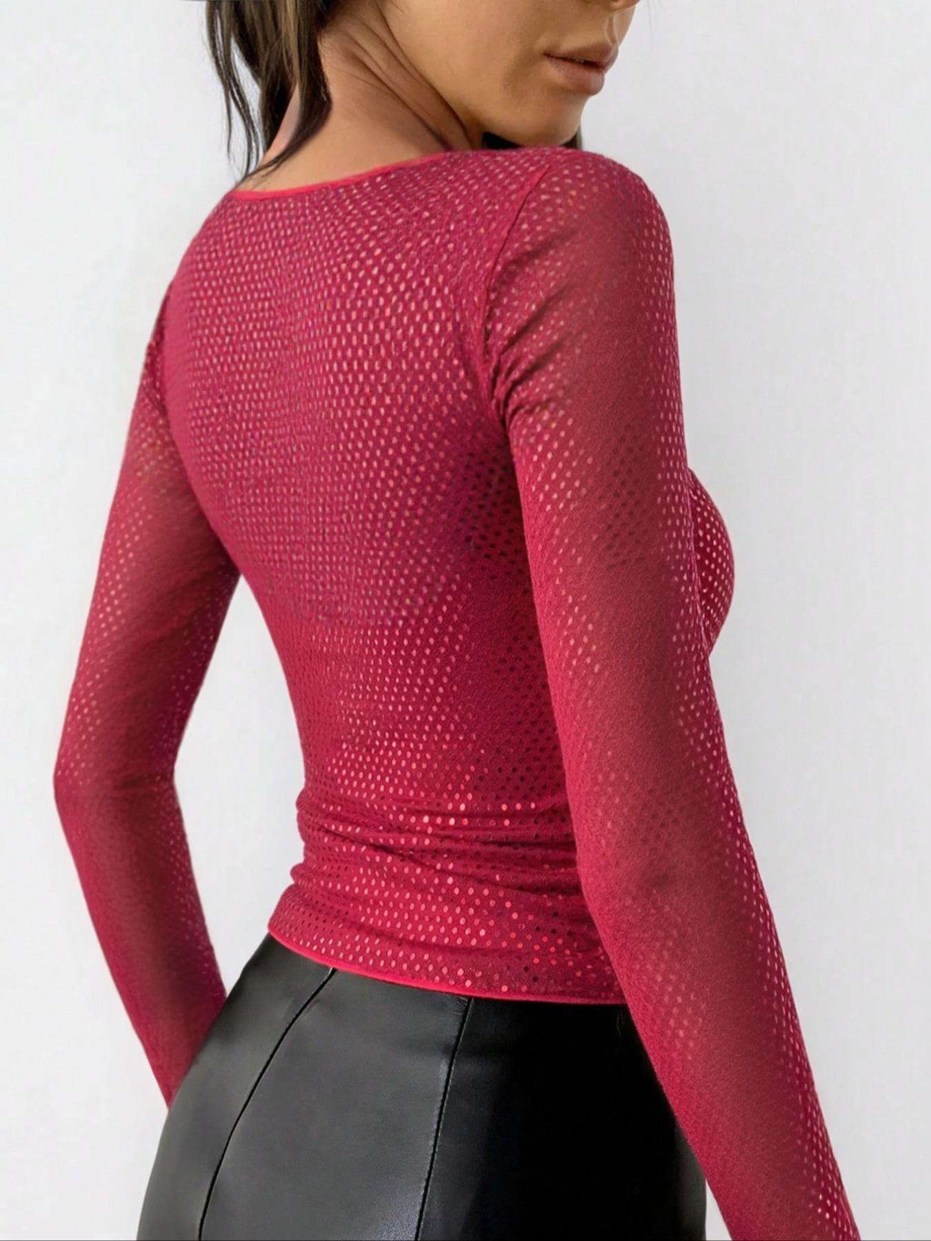 Women's Spring & Fall Y2K Sexy Deep V Long Sleeve T-Shirt Top, Comfortable Fabric, Perfect Choice for Dates and Parties