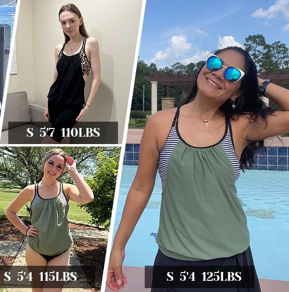 Holipick Tankini Top for Women Blouson Tummy Control Swim Top Loose Fit Bathing Suit Top Only No Bottom