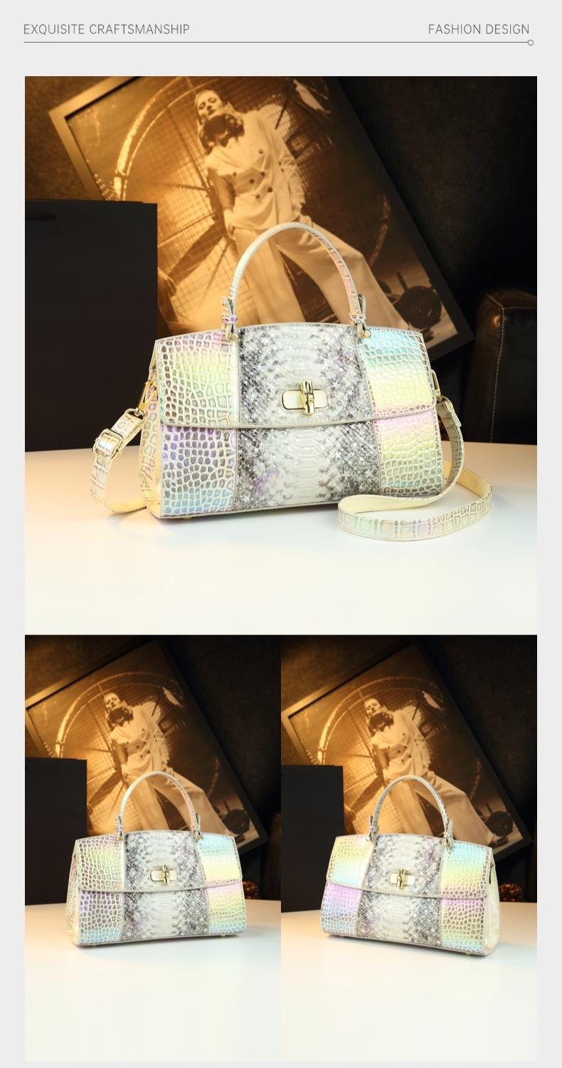 Vibrant Snake Print Crocodile Pattern Handbag, Luxurious Single Shoulder Bag, High-End Commuter Crossbody Bag, Versatile Locking Female Bag