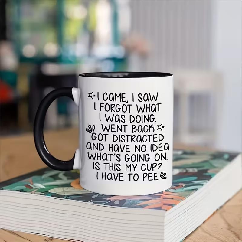 1pc Funny FORGETFUL Elderly Comic Mug - Ceramic Coffee Cup with "I Came & I Saw..." Funny Face, Suitable for Hot/Cold Drinks, Gift for Seniors, Birthday or Holiday Gifts