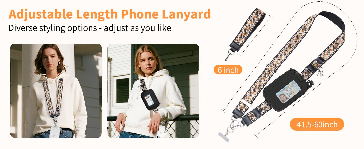 Clip and Go Strap Bag stylish printed Phone Lanyard Crossbody Adjustable and Detachable RFID Wristlet Wallet Zipper Pouch Wallet
