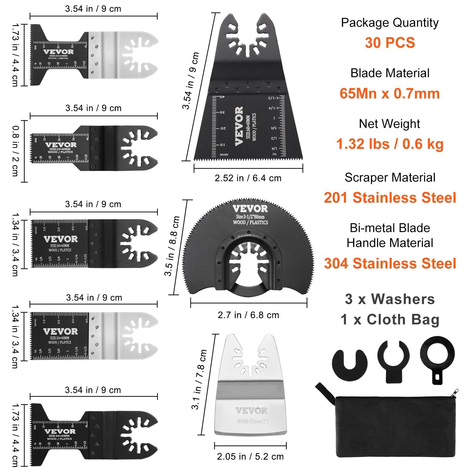 VEVOR 30PCS Multi Tool Blades Kits, Universal Quick Release Oscillating Saw Blades, 8 Types Wood Metal Plastic Oscillating Tool Blades, Fit Dewalt Bosch Milwaukee Hitachi Chicago Craftsman VEVOR 30PCS Multi Tool Blades Kits, Universal Quick Release Oscillating Saw Blades, 8 Types Wood Metal Plastic Oscillating Tool Blades, Fit Dewalt Bosch Milwaukee Hitachi Chicago Craftsman
