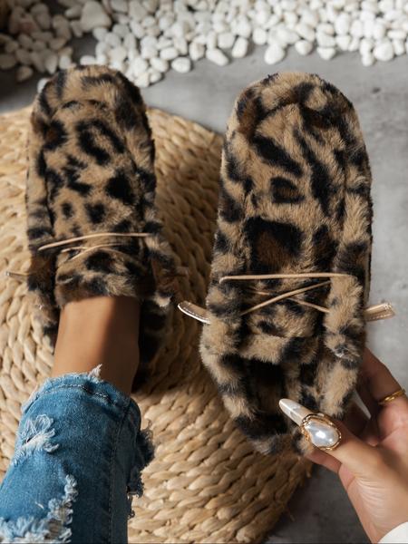 Women's Fall Winter Indoor Home Slippers, Comfortable Warm Soft Sole, Non-Slip Design for Cozy Home Wear, Fashionable Simple Style, Leopard Pattern Slippers