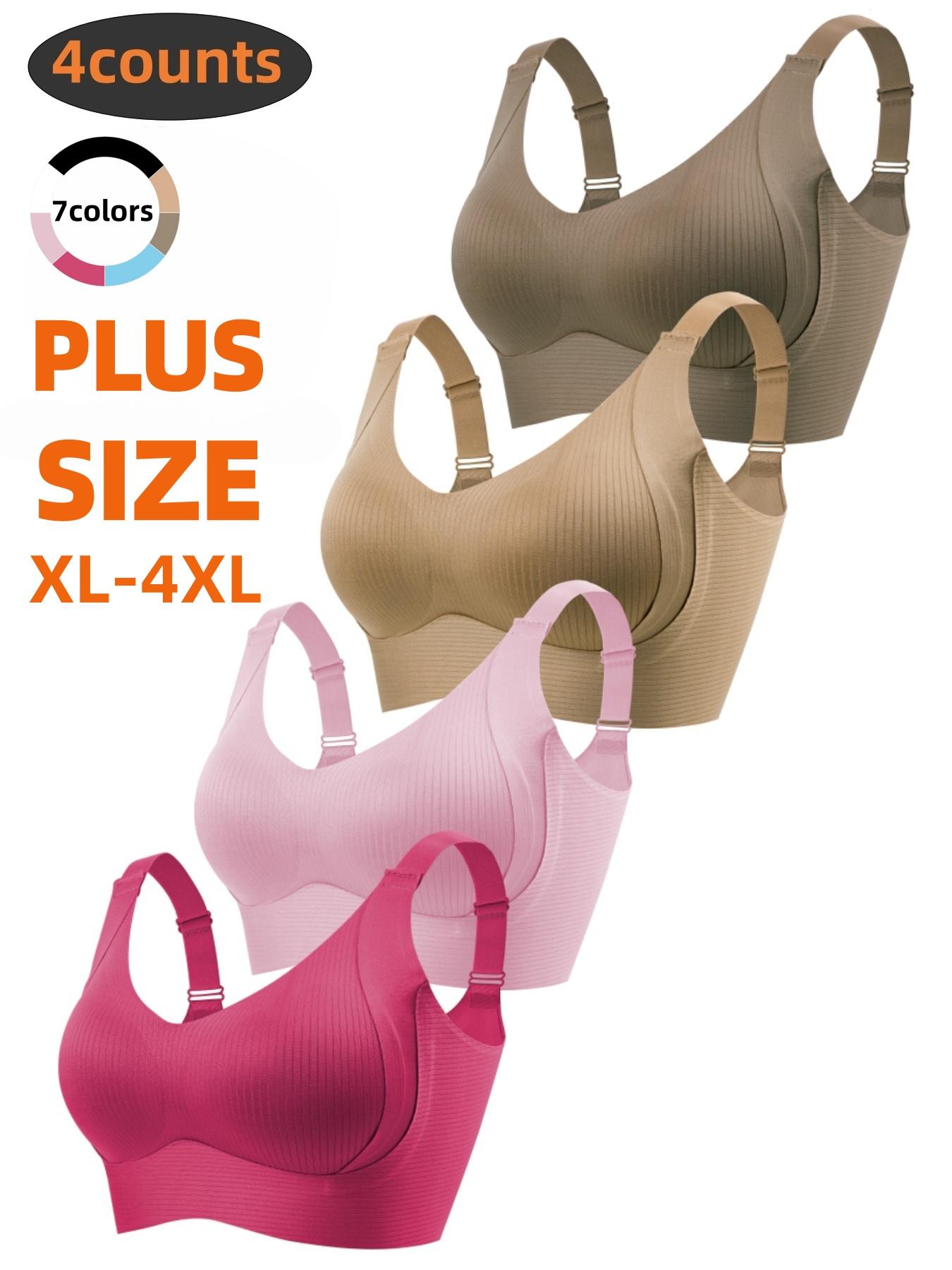 4-Pack Plus Size Comfortable Fit Seamless Bras, Sizes 1XL-4XL, Designed for Women, Wire-Free Push-Up Casual Style, Suitable for Daily Wear, Maximum Comfort, Everyday Essential Bra, Buckle, Wireless, Knit, Underwear