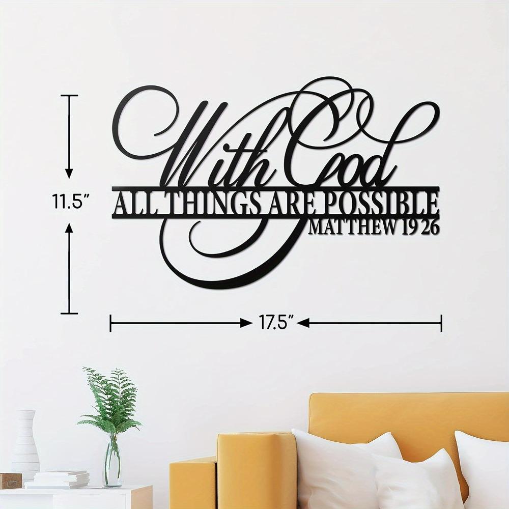 With God All Things Are Possible Sign Metal Wall Decor, 18"X12" Inch Religious Scripture Black Verses Everthing Is Possible with God Bibical Wall Hanging Decoration
