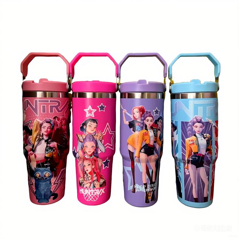 K-Pop Ghost Hunter Themed Vacuum Insulated Tumbler, Reusable with Lid & Straw, Suitable for Travel, Work, School & Daily Coffee, Ideal Halloween/Christmas Gifts for Teens & Pop Culture Fans