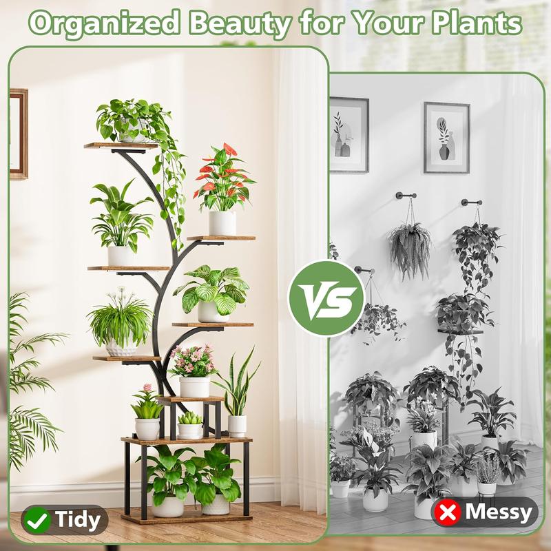 POZILAN Plant Stand Indoor with Grow Light, 8-Tiered Tall Plant Stands for Indoor Plants Multiple, Metal Plant Shelf Display Rack Holder, Flower Stand for Indoor Plants, Living Room, Garden, Patio