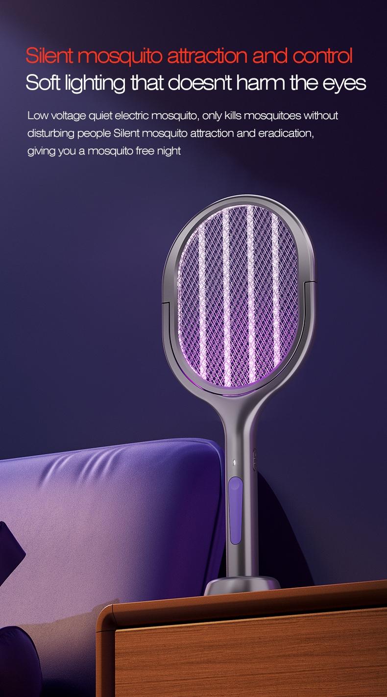 Foldable Electric Mosquito Swatter with Rotating Head – 6-in-1 Rechargeable Insect Zapper with UV Mosquito Light, Indoor & Outdoor Use, Lightweight and Portable, Safe and Efficient Fly & Bug Killer, Perfect for Home, Patio, Camping, Travel, and Office