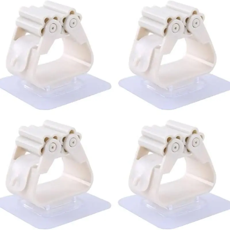 4-Pack No-Drill Mop Holder, Self-Adhesive Mop Clip, Wall-Mounted Mop Rack, Home Bathroom Kitchen Organizer, Sticky Mop Fixer, Wall-Mount Mop Brush Stand