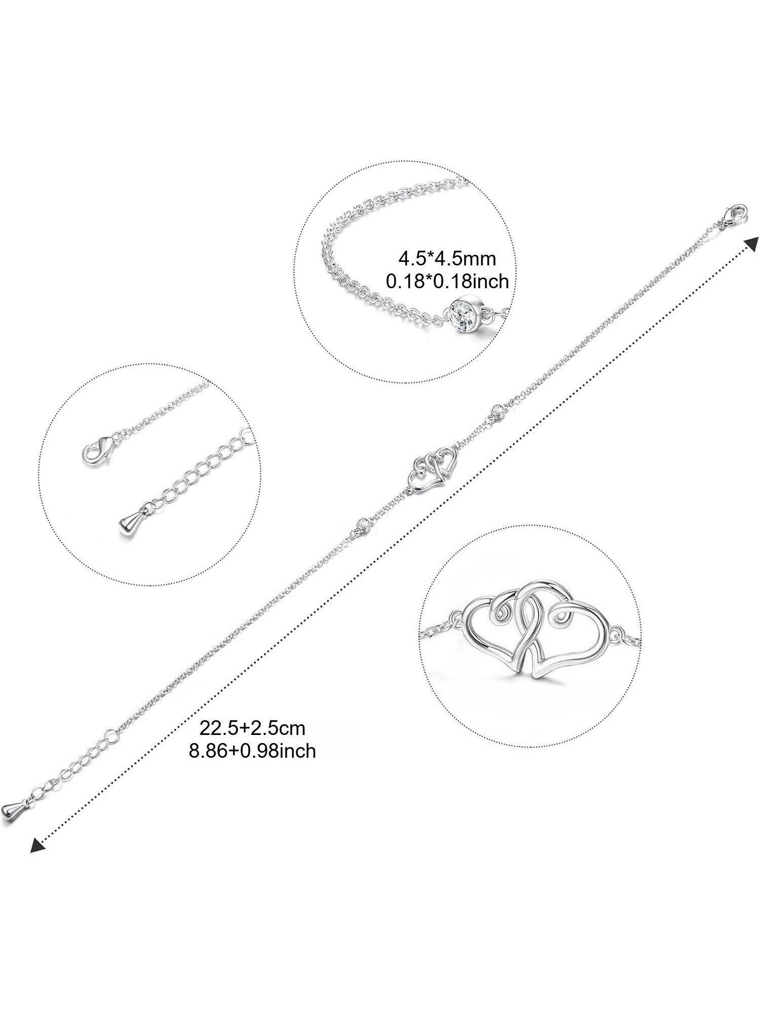 1 Pc Romantic Sophisticated Silvery Sweet Hearts Bracelet for Women Men Sleek Heart-inspired Design with Brilliant Swarovski Crystal Luxurious Glamorous Appearance Skin-friendly Premium Copper Adjustable Chain Hypoallergenic Durable Lightweight Bracelet