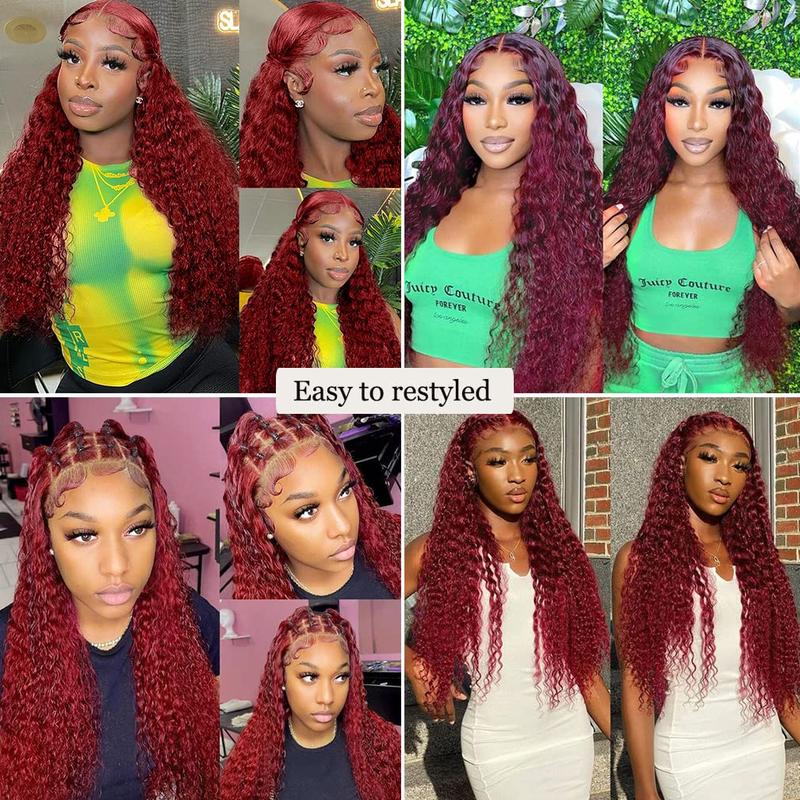 [New in] STERLY 200% Density Burgundy / Natural Color 13x6 Lace Frontal Human Hair Deep Wave Wig Ombre Color Water Wave Wig 99J Curly Wigs #FB30 Highlight Pre Plucked Pre Cut Beginner Friendly Wig Smooth HD Transparent Lace Wig