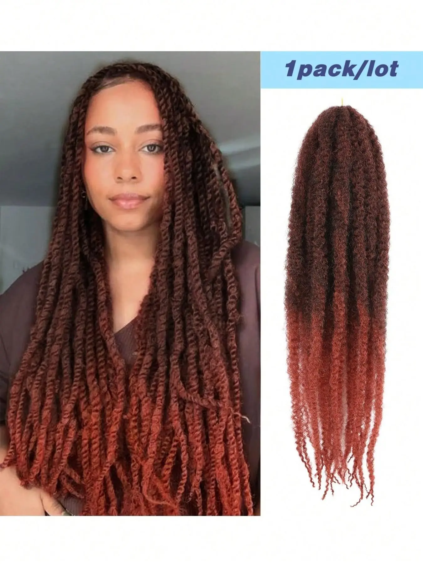 24-Inch Marley Twist Crochet Braiding Hair, Soft Long African Curly Twist Hair Extensions, Synthetic Braids in Black Brown Burgundy Curly Braided Hair for Women Used Daily Party Cosplay Halloween Christmas And New Year Gifts