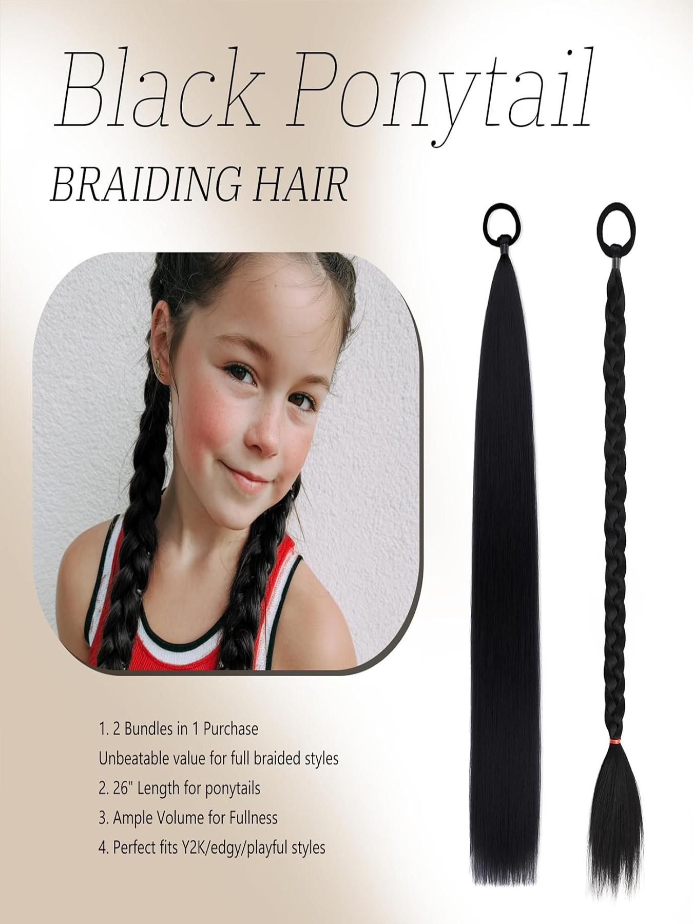 26 Inch Braid Ponytail Extension 2-Pack - Straight Sleek Wrap-Around Synthetic Hairpiece with Elastic Tie for Women, Perfect for Holiday Parties, Synthetic Extensions, Straight Synthetic Hairpieces