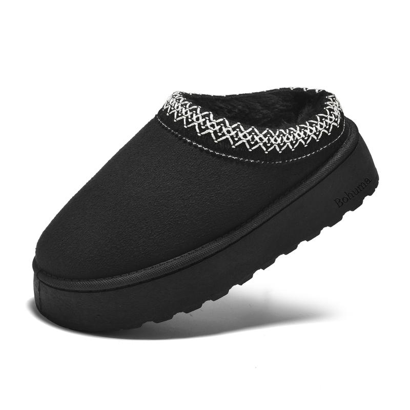 Women's Platform Slippers Faux Leather Suede Fuzzy Cozy Slip-on Snow Boots Winter Warm Comfy Outdoor Indoor