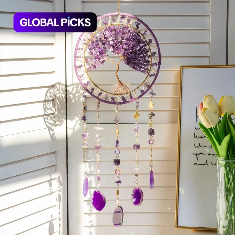 Bohemian Tree of Life Dream Catcher, Handmade Crystal Home Hanging Decoration Large Sun Catcher, Indoor and Outdoor Creative Decoration, Birthday, Housewarming, Wedding, Mother's Day, Easter Gift #GLOBAL PICKS