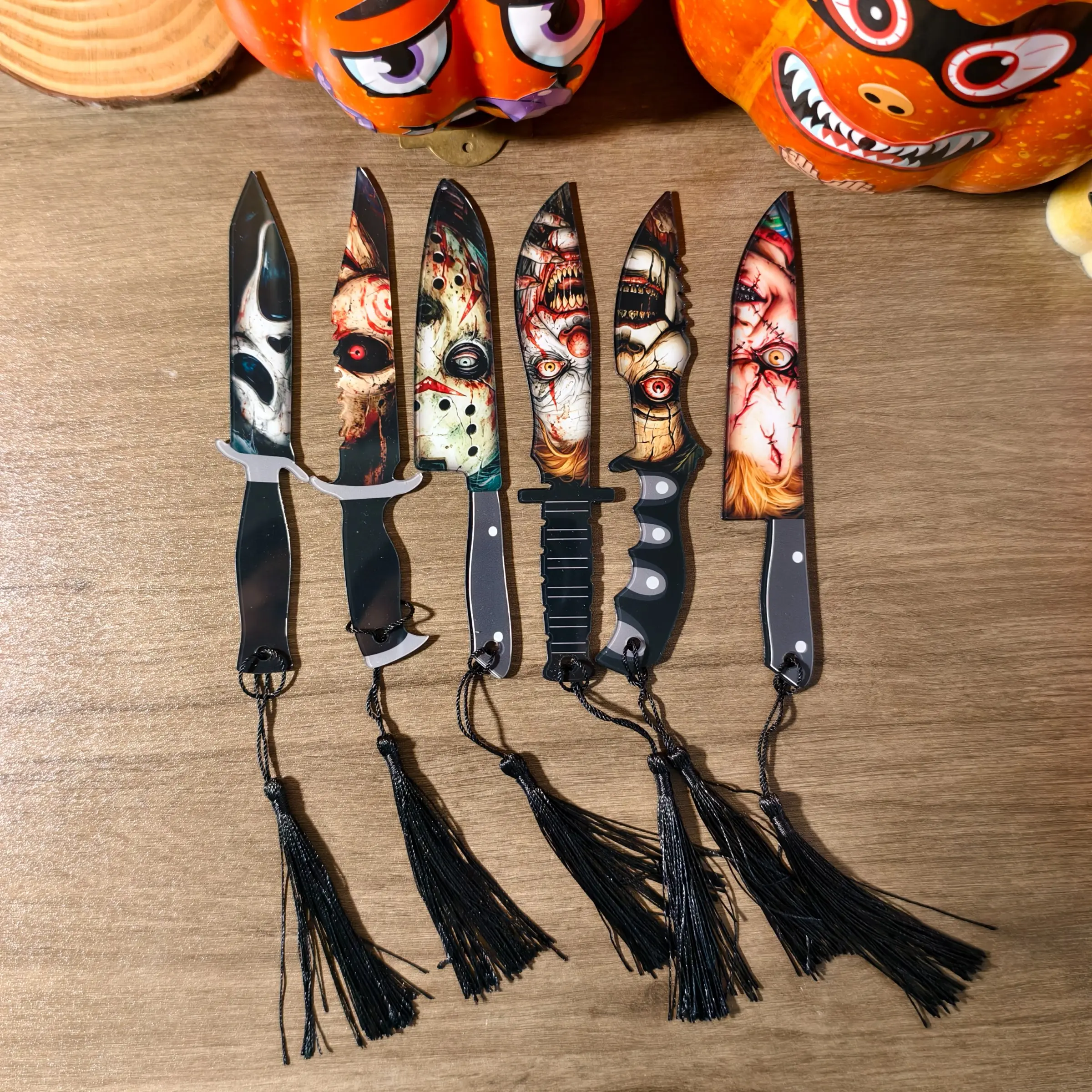 6-Piece Horror Movie Series Bookmarks, Halloween Theme Knife Acrylic Bookmarks, Perfect for Book Lovers, Writers, Scholars, and Friends