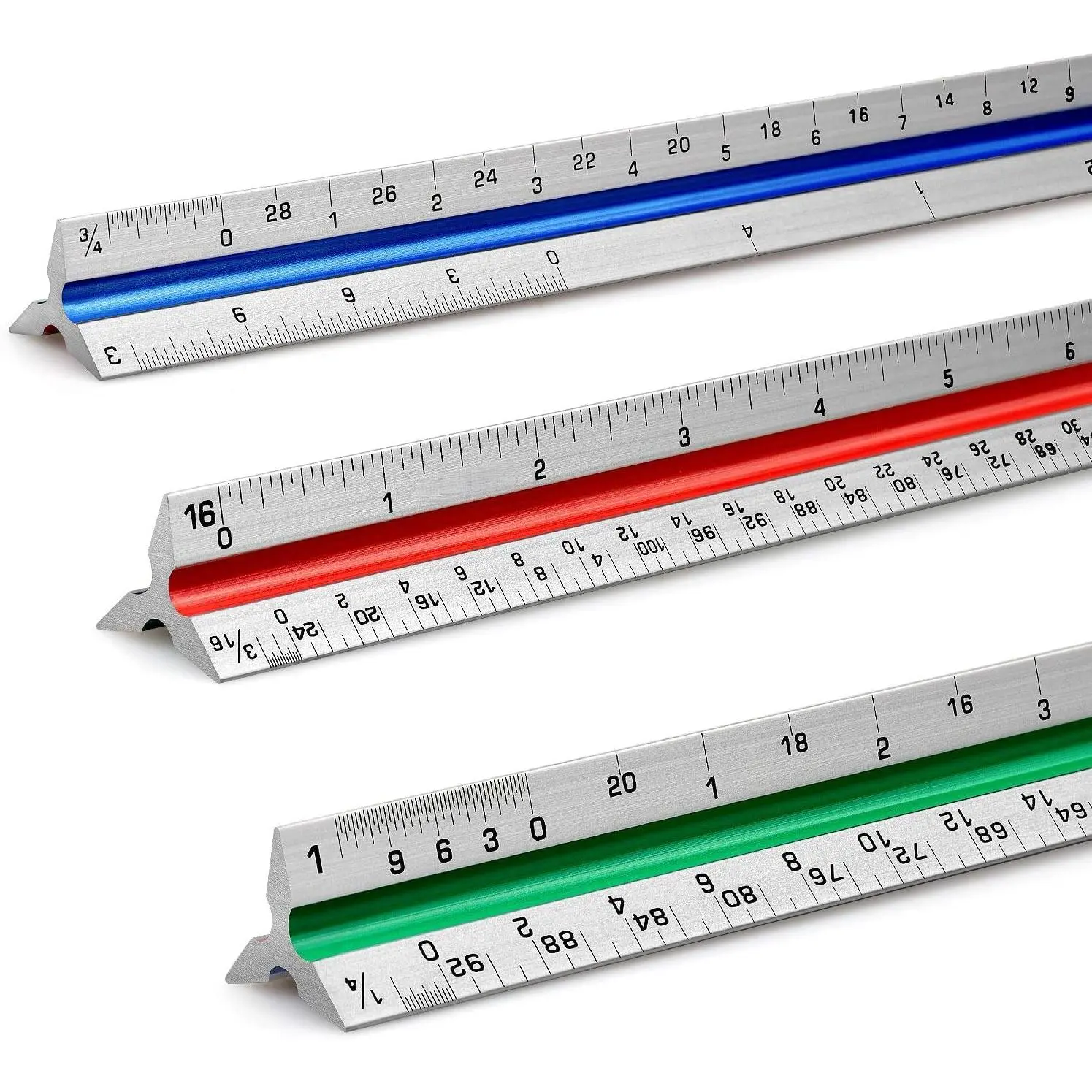 12" Architectural Scale Ruler Triangular Ruler, Color-Coded, 1 Pack| Aluminum Architect Scale Ruler for Architects, Draftsman, Students and Engineers