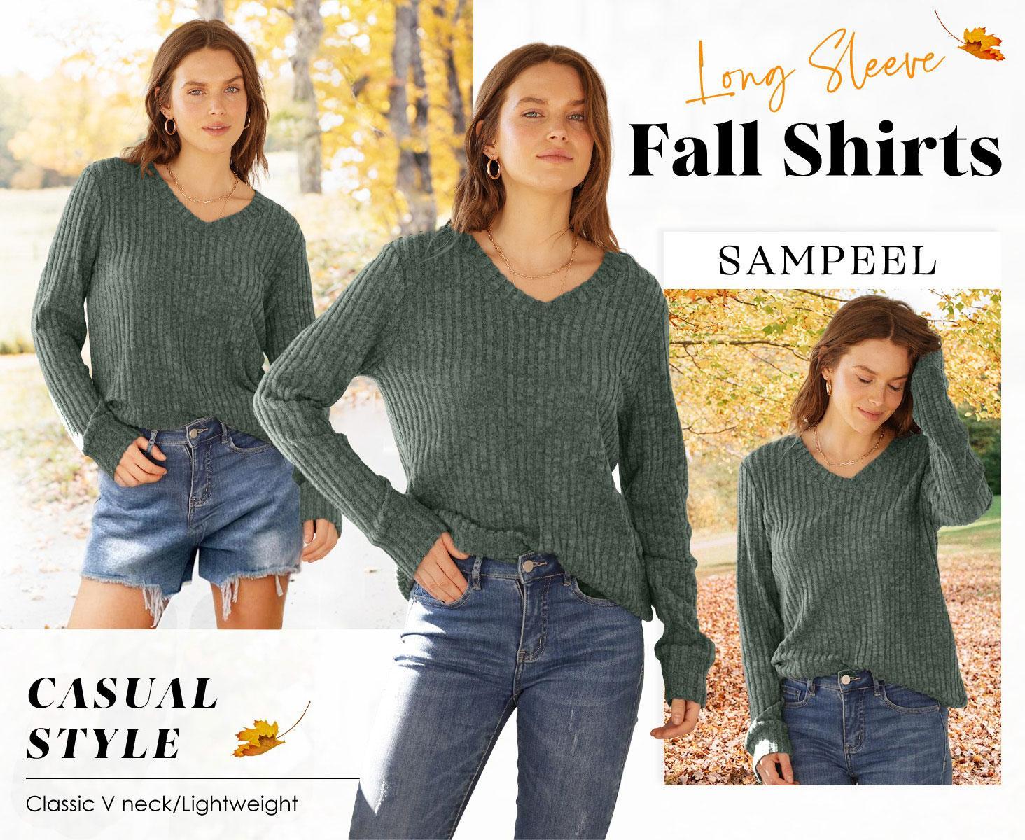 Wiholl Women's V-Neck Long Sleeve Knit Sweater | Lightweight & Wrinkle-Resistant Autumn Design | Oversized Loose Fit Sweater for Layering or Standalone Wear SpringStatements