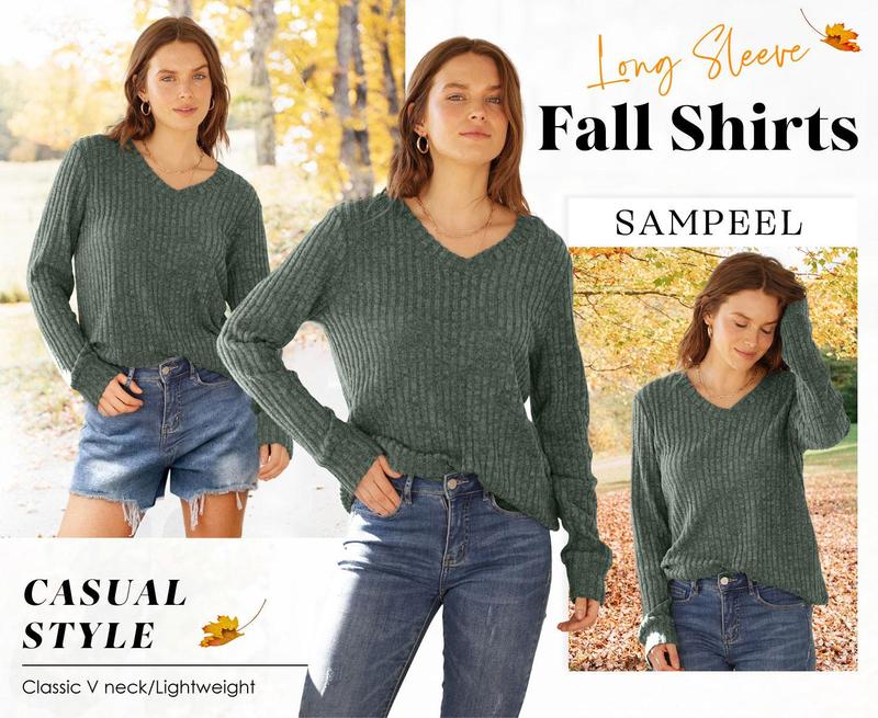 Wiholl Women's V-Neck Long Sleeve Knit Sweater | Lightweight & Wrinkle-Resistant Autumn Design | Oversized Loose Fit Sweater for Layering or Standalone Wear