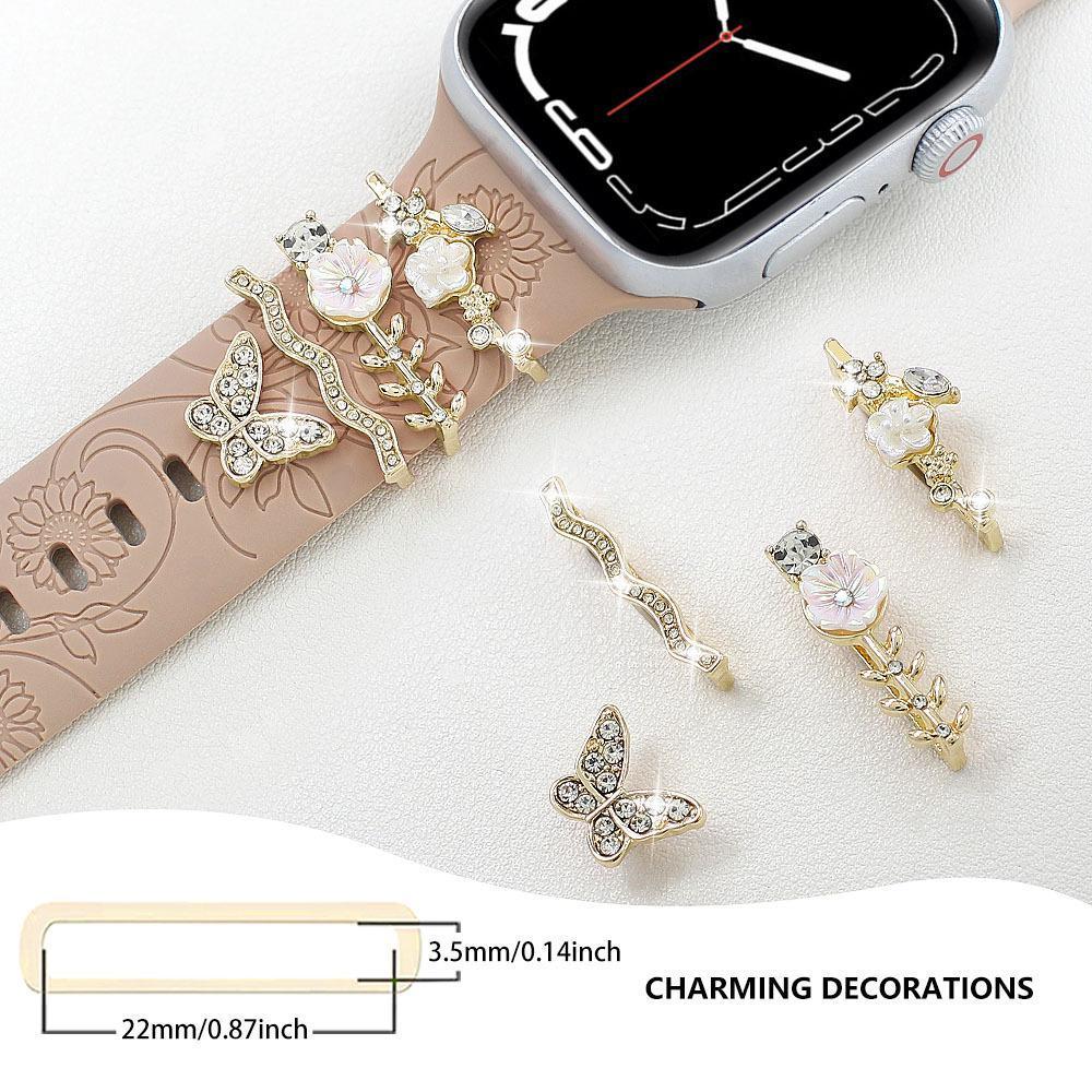 Crystal Rhinestone Flower & Butterfly Decorative Charms - Personalized Accessories for Silicone Watch Bands, Universal Ornament Rings for Smart Watches