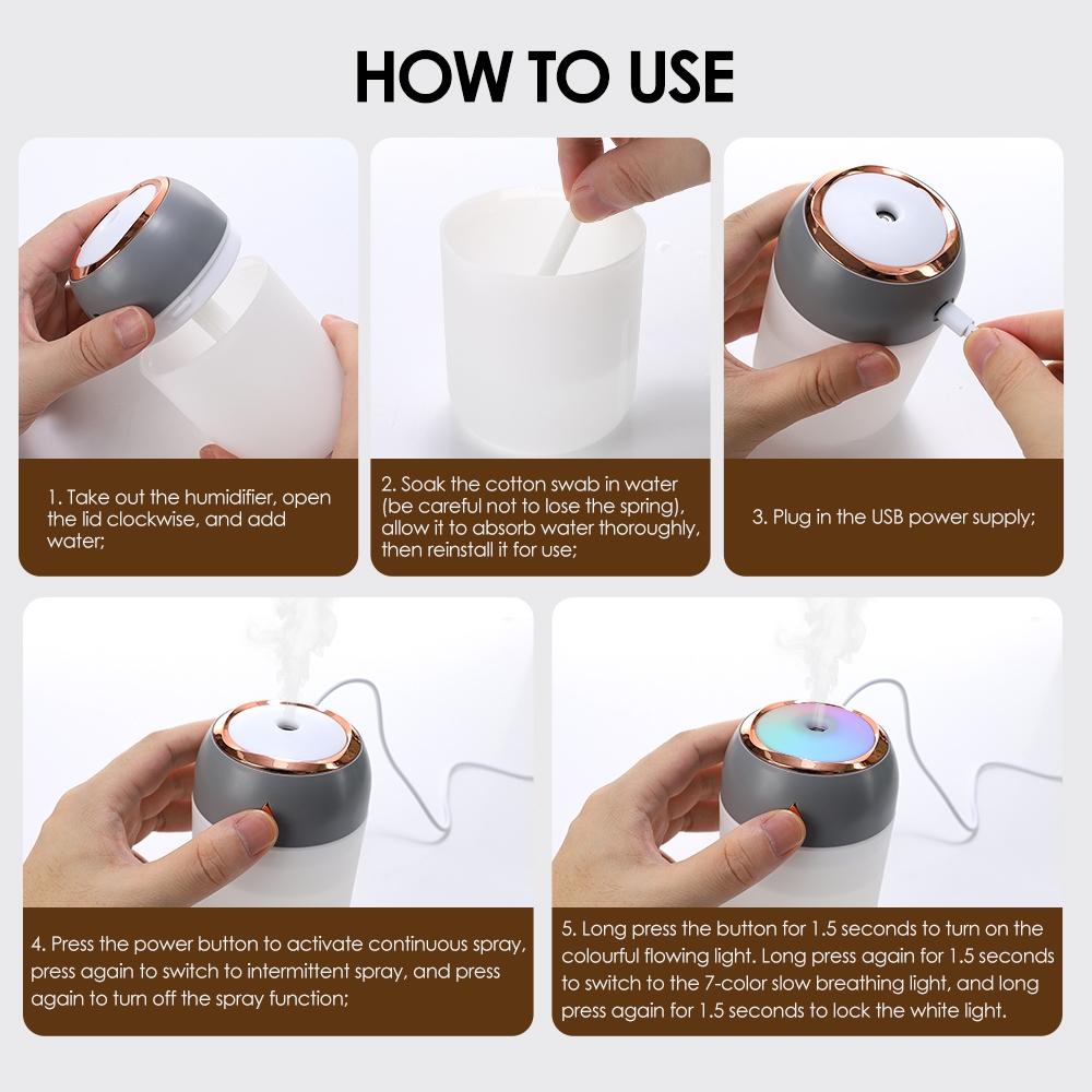 Mini Portable Air Humidifier with Colorful Light Small Air Atomizer USB Powered Humidifier Personal Desktop Humidifier for Car Office and Bedroom Mute Mist Maker Diffuser Home Desktop Humidifier