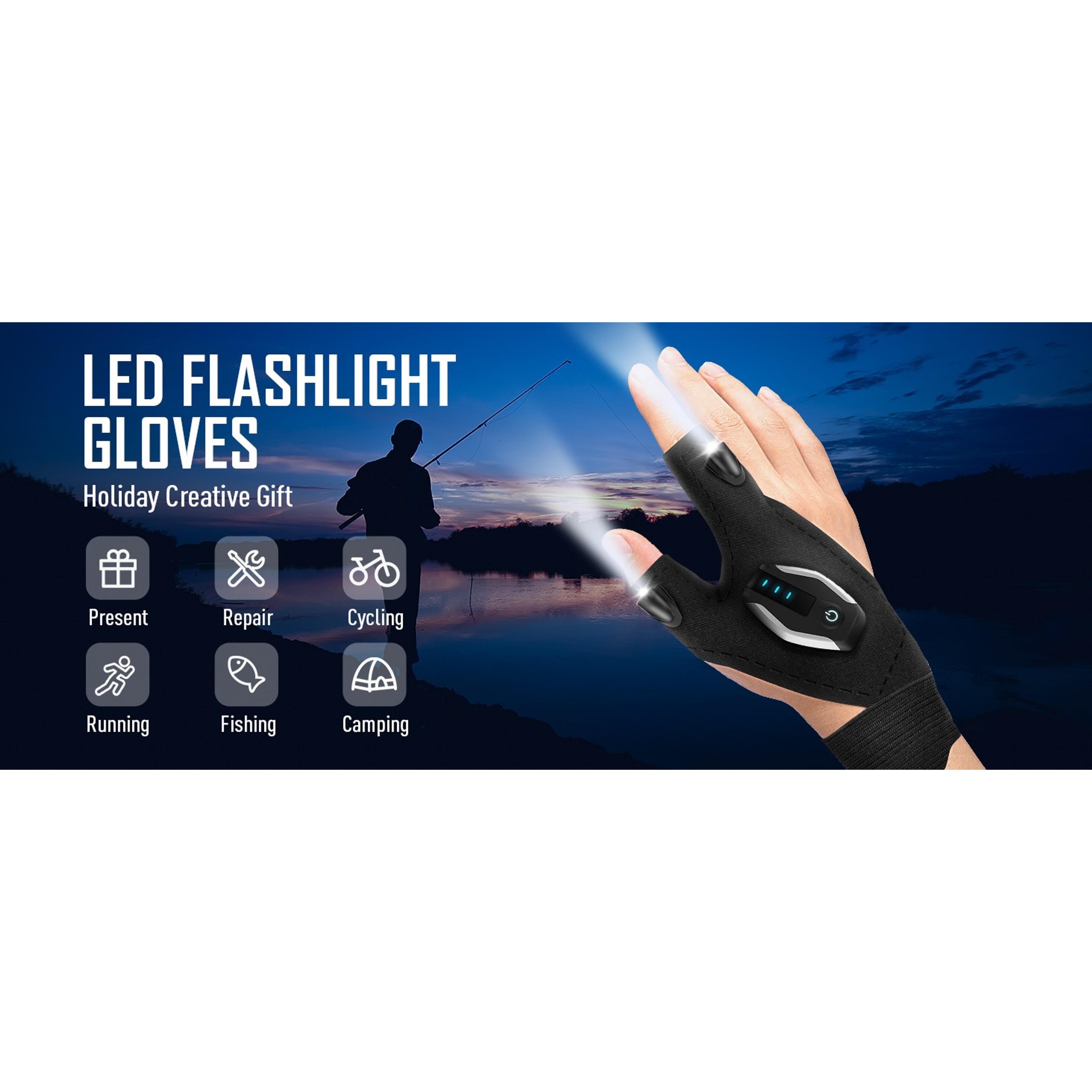Stocking Stuffers for Adults Men Rechargeable LED Flashlight Gloves, Anniversary Birthday Gifts for Dad Him, Gifts for Men Who Have Everything, LED Gloves for Hunting Fishing Repairing GadgetGift