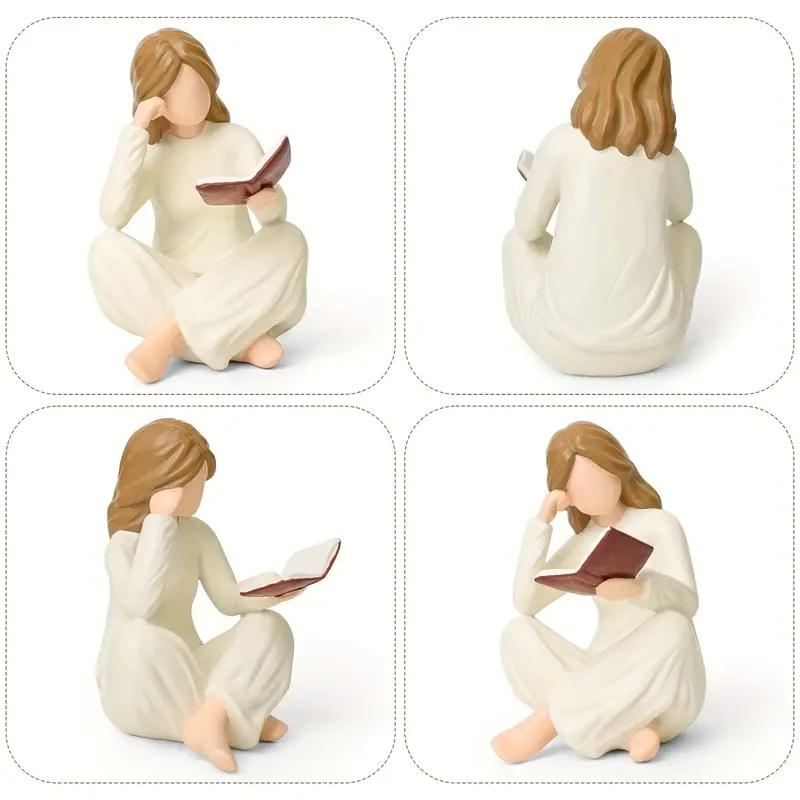 Resin Reading Thinker Statue, Figurine, Desk Decor for Office Bookshelf Library Home Study, Creative Gift for Book Lovers, No Assembly Required