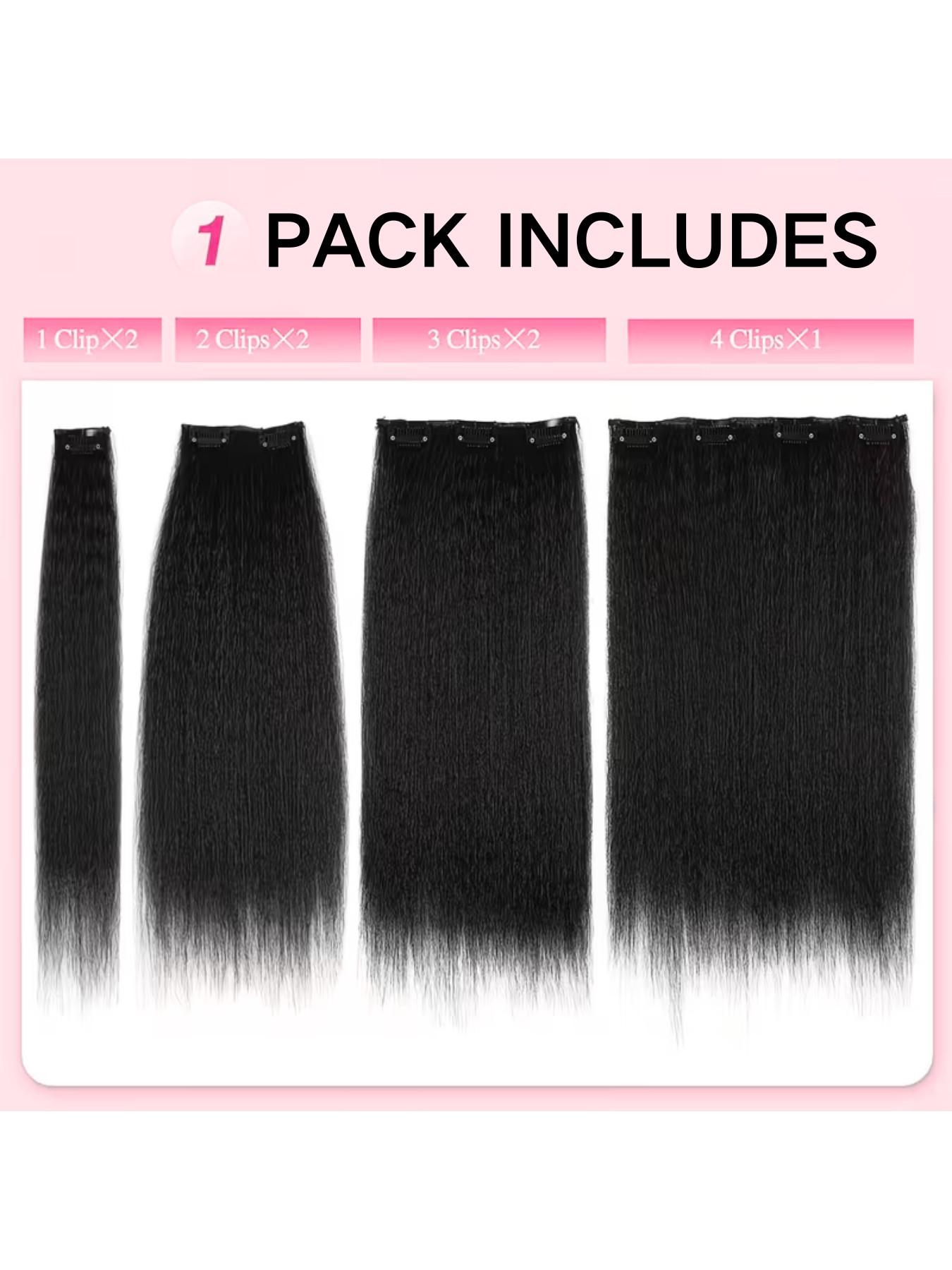 20"/22"/24"/26" 7-piece Yaki clip-in synthetic straight hair extensions with 16 clips, suitable for Black women, seamless volume-adding hair pieces, natural black