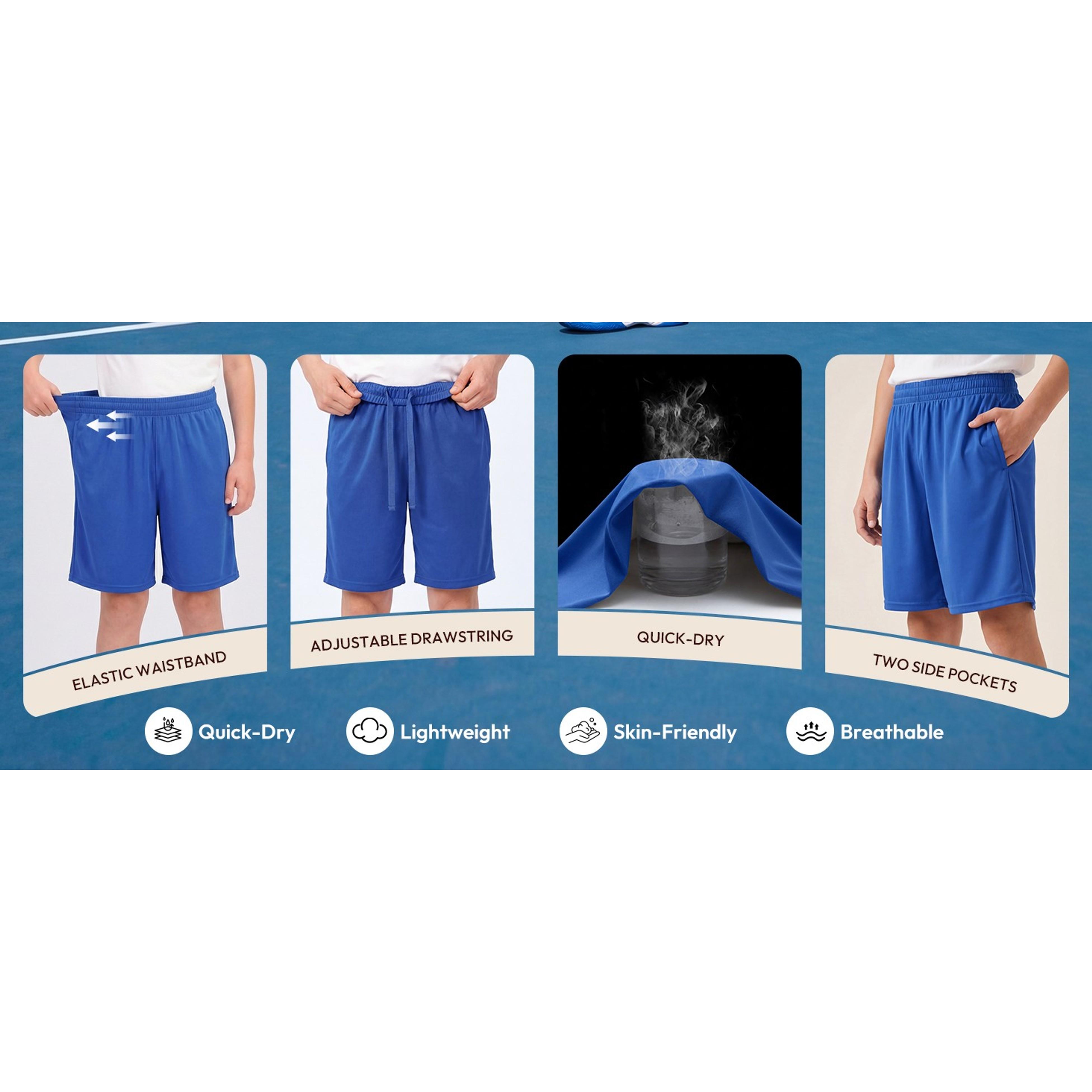 Boys' Quick Dry Outdoor Sports Shorts with Pockets, Elastic Waistband, Moisture Wicking, Mid-Length, Active Performance, Youth Teen Family Clothing
