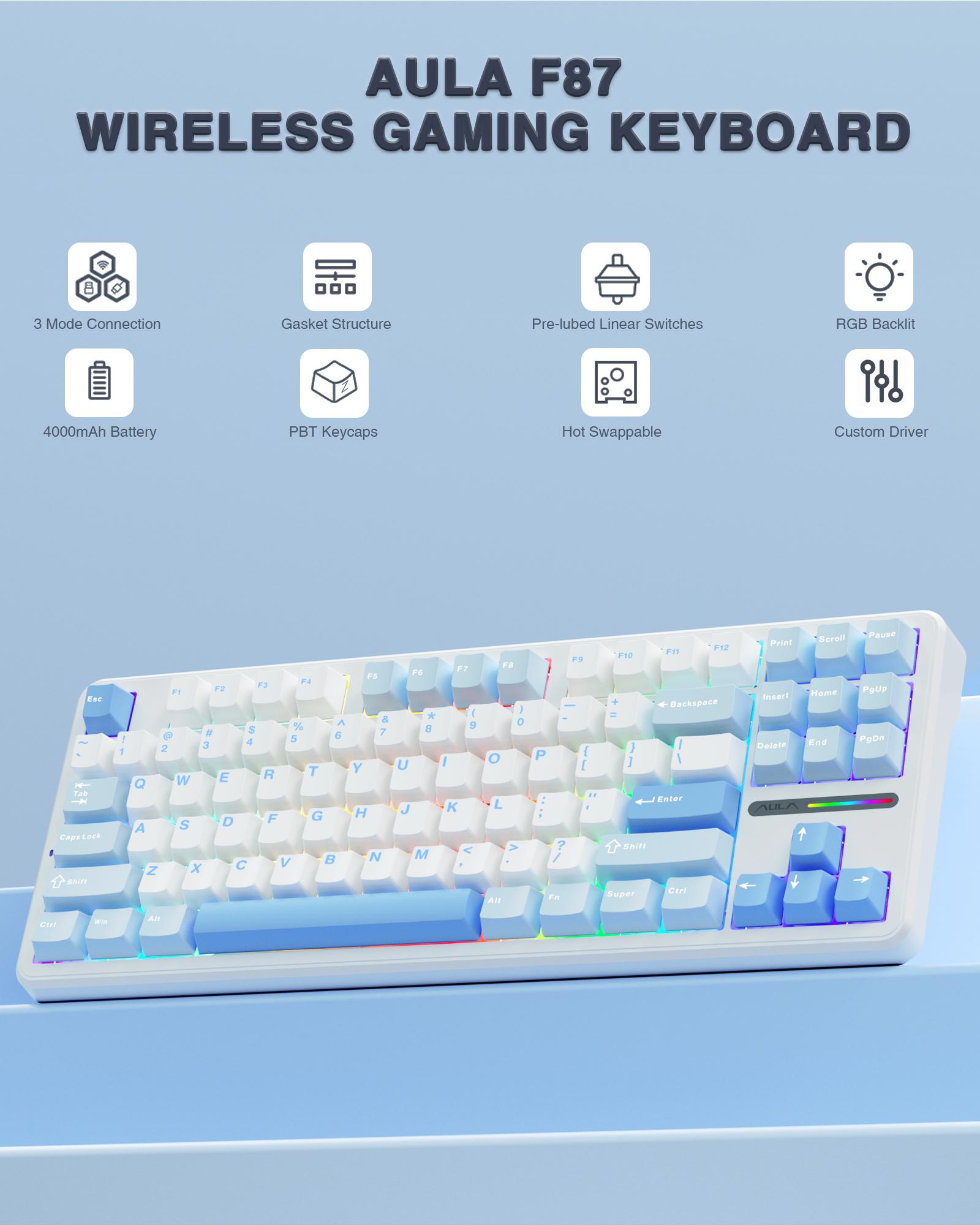AULA F87 TKL Wireless Mechanical Gaming Keyboard,75% Custom Hot Swappable Keyboard,Tri-Mode Connection 2.4GHz/USB-C/BT5.0 Gasket Mount Gaming Keyboard with PBT Keycaps,Pre-lubed Greywood Switches,RGB Backlit Mechanical Keyboard TikTokShopfalldealsforyou AULA F87 TKL Wireless Mechanical Gaming Keyboard,75% Custom Hot Swappable Keyboard,Tri-Mode Connection 2.4GHz/USB-C/BT5.0 Gasket Mount Gaming Keyboard with PBT Keycaps,Pre-lubed Greywood Switches,RGB Backlit Mechanical Keyboard TikTokShopfalldealsforyou