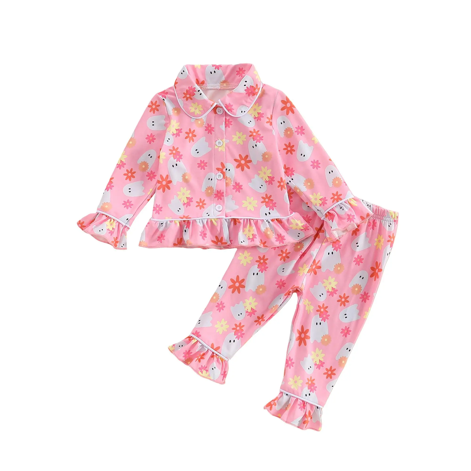 SHINGPP My First Halloween Baby Girl Ghost Floral Printed Two Piece Pajama Set For 0‑6 Years