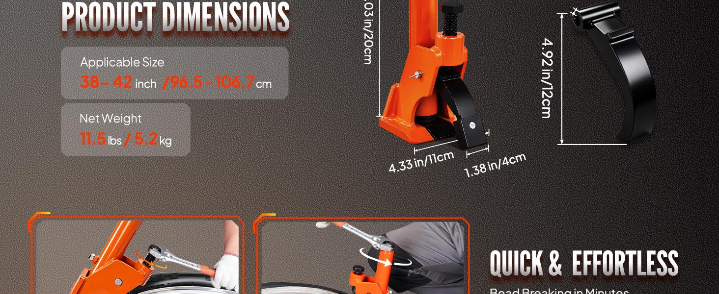 Manual Tire Bead Breaker with Rubber Pad Protector,38''-42'' Tires Changer, Easy-Operated Tire Repair Tool for ATVs/UTVs, Tractors, Trucks, Cars, Heavy Duty Tires